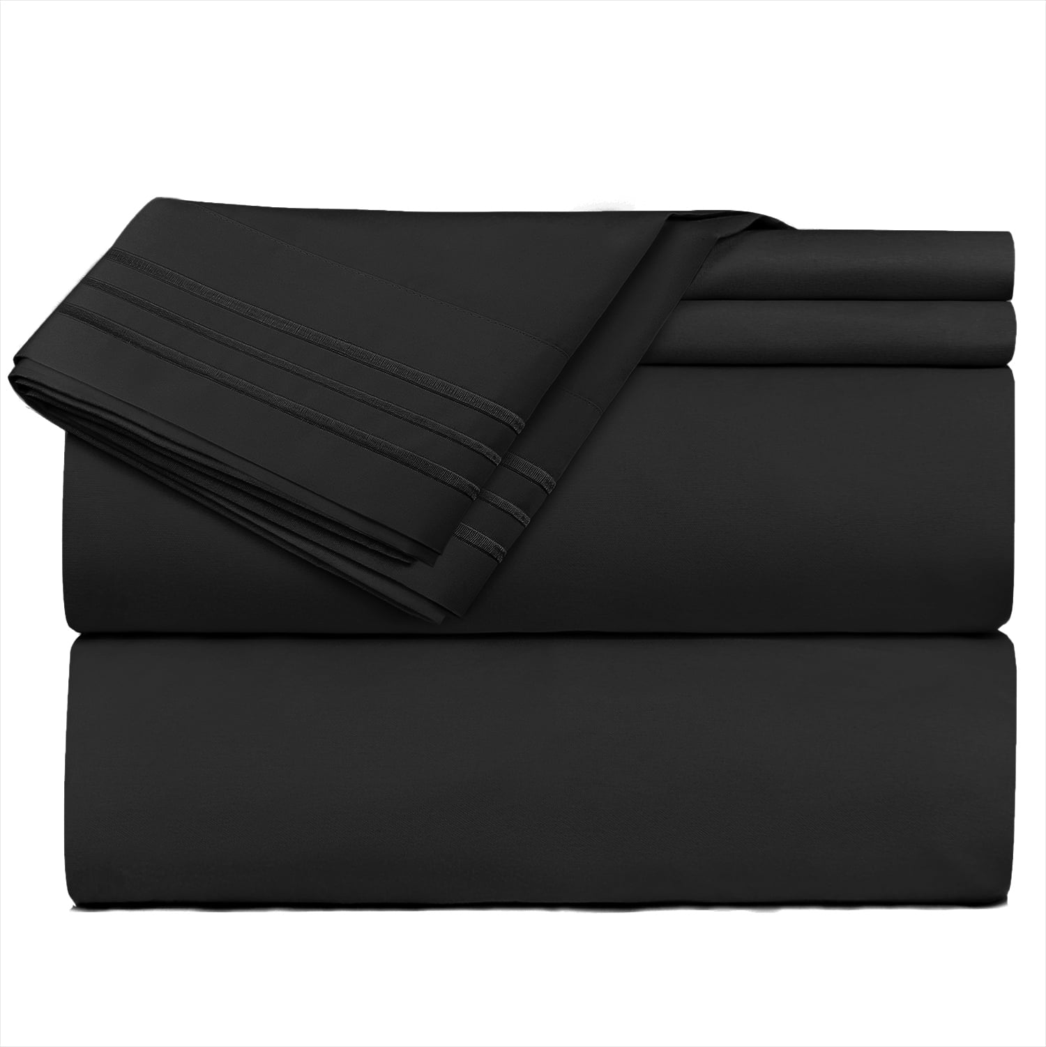 Clara Clark Premier 1800 Microfiber Collection 3-Line Bed Sheet Set, Full Size, Black
