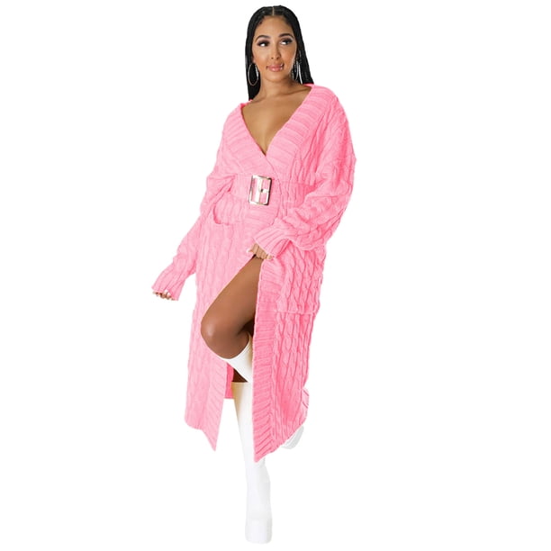 Suéter largo de manga larga informal sexy de moda europea y americana para mujer de otoño e invierno