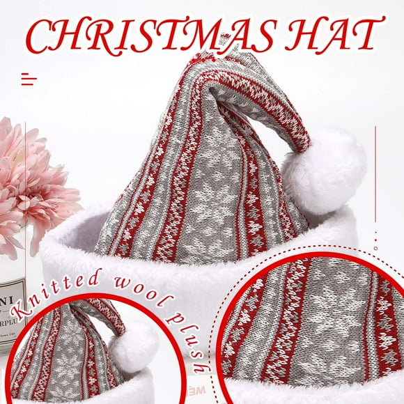 Qiopertar Bonnet de Noël en laine tricotée flocon de neige rouge clair Gris adulte chapeau de Noël moins de 5 $Économisez jusqu'à 90% Clearing livraison gratuite