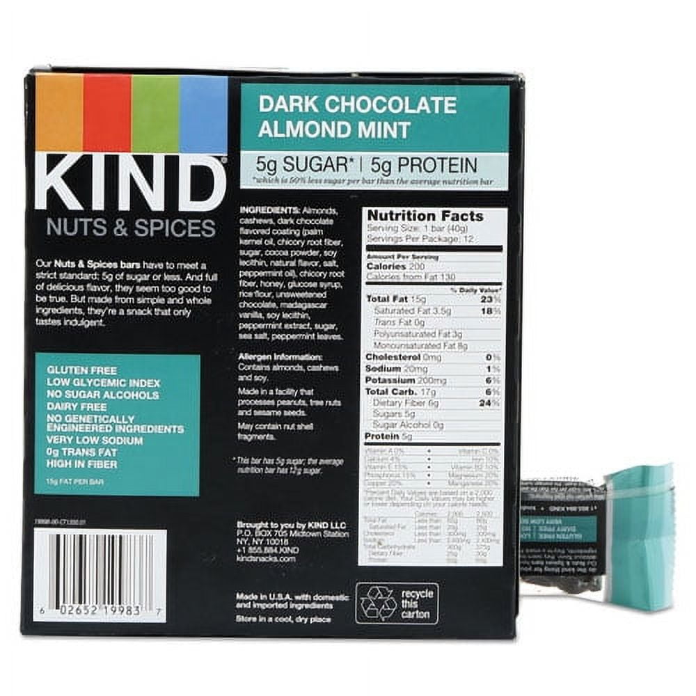 Nuts And Spices Bar, Dark Chocolate Almond Mint, 1.4 Oz Bar, 12/box | Bundle of 5 Boxes