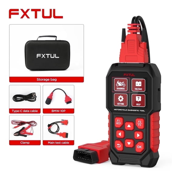 FXTUL Motorcycle OBD2 Diagnostic Scanner Code Reader with LCD Display Real-Time Data Voltage Test for BMW