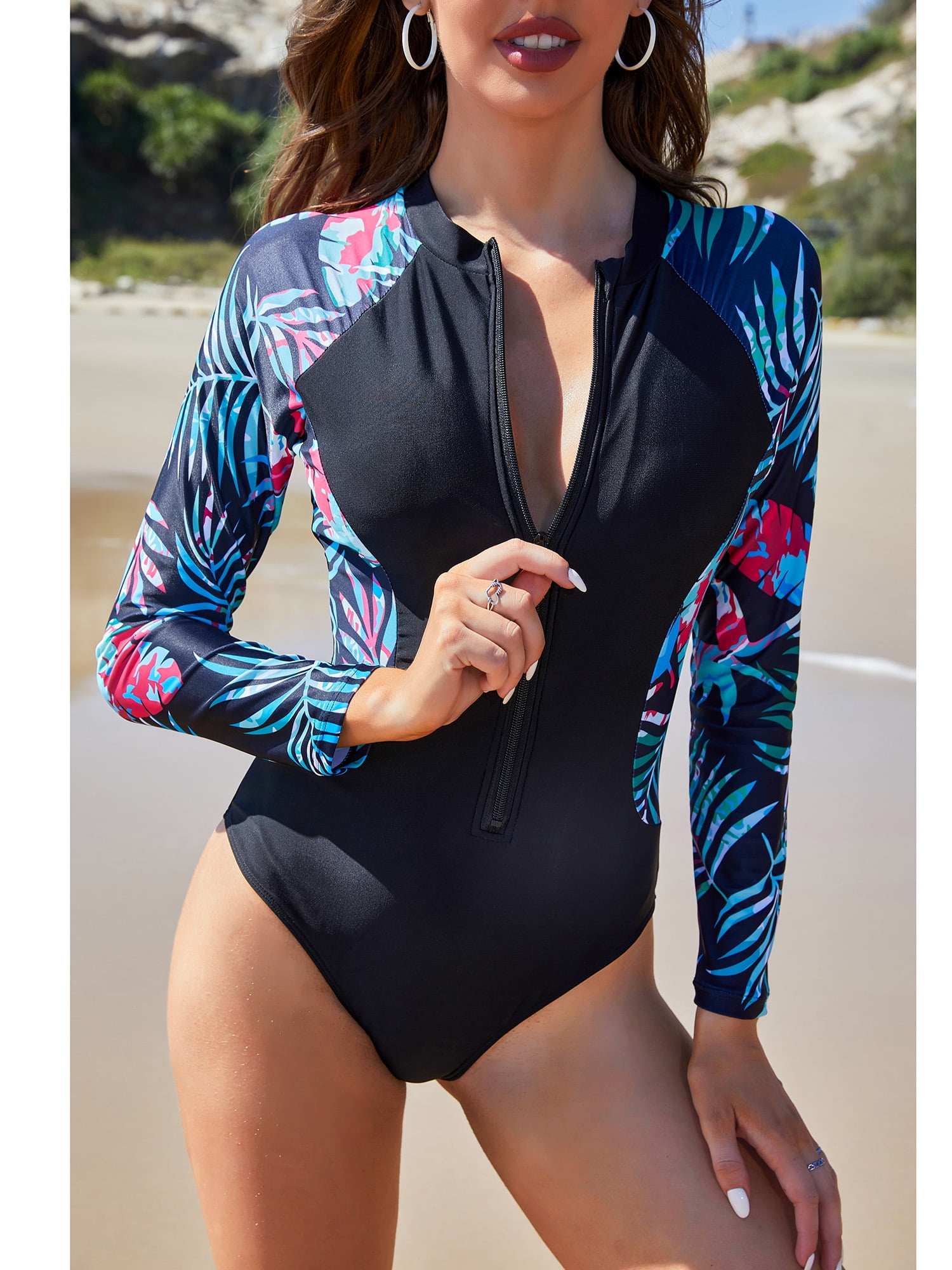 Fashion Charmo Women Long Sleeve Zipper Rashguard Swimsuit Surfing Top  Rash-NAV @ Best Price Online