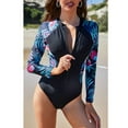 thumbnail image 3 of Women's One Piece Rashguard Swimsuit Floral Zip Front Surfing Shirt Sun Protection, 3 of 6