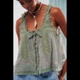thumbnail image 4 of Blusas de Verano Bohemias con Lazo Frontal para Mujer, Blusas Playeras de Encaje con Botones, Sin Mangas, de de , Y2k 2025, Verde M, 4 of 6