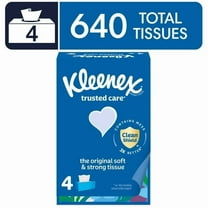Kleenex Trusted Care Facial Tissues, 4 Flat Boxes, 160 Tissues per Box, 2-Ply