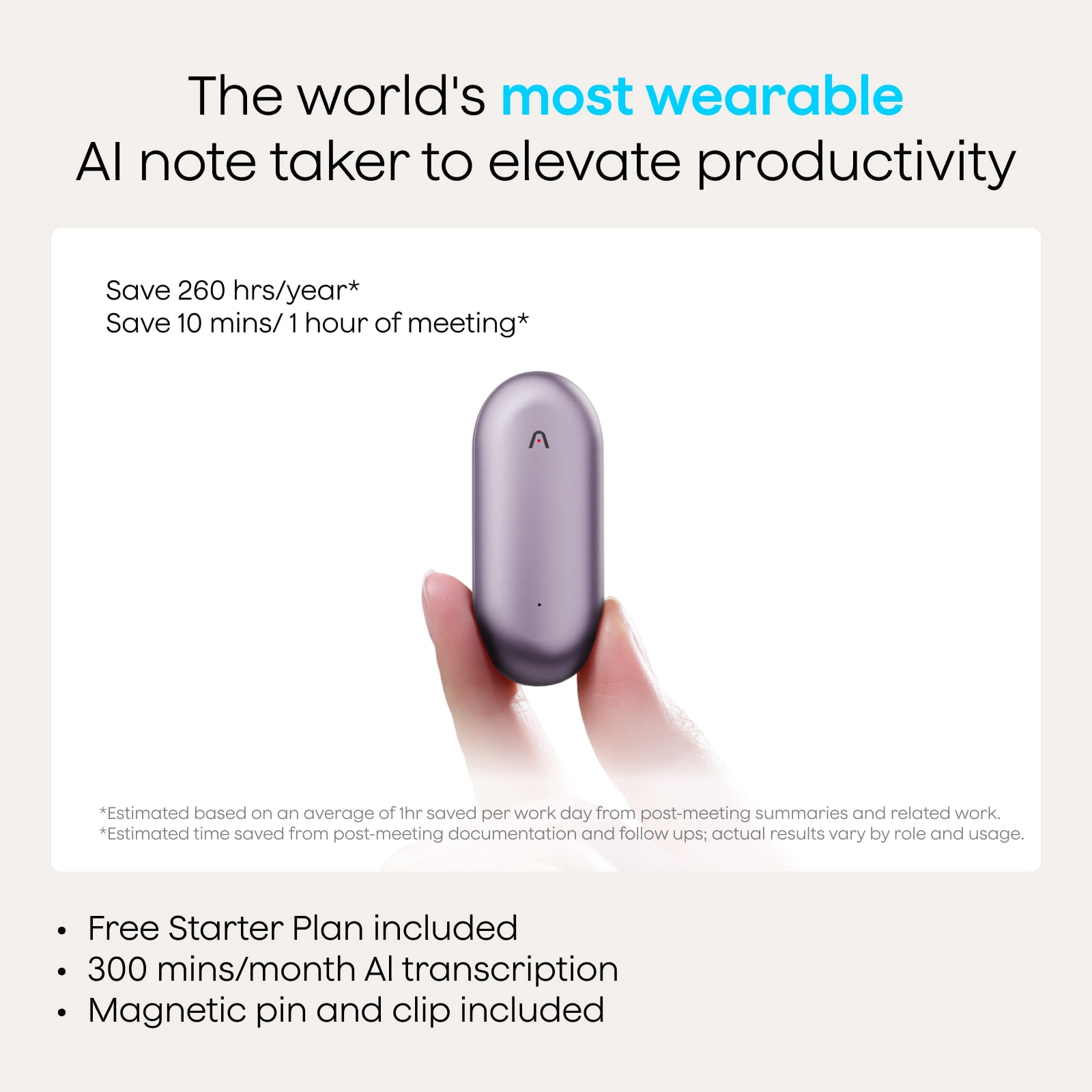 PLAUD NotePin AI Voice Recorder, App Control, Transcribe & Summarize, 112 Languages, 64GB Memory, Audio Recorder for Lectures/Meetings, 20H Record, 23g