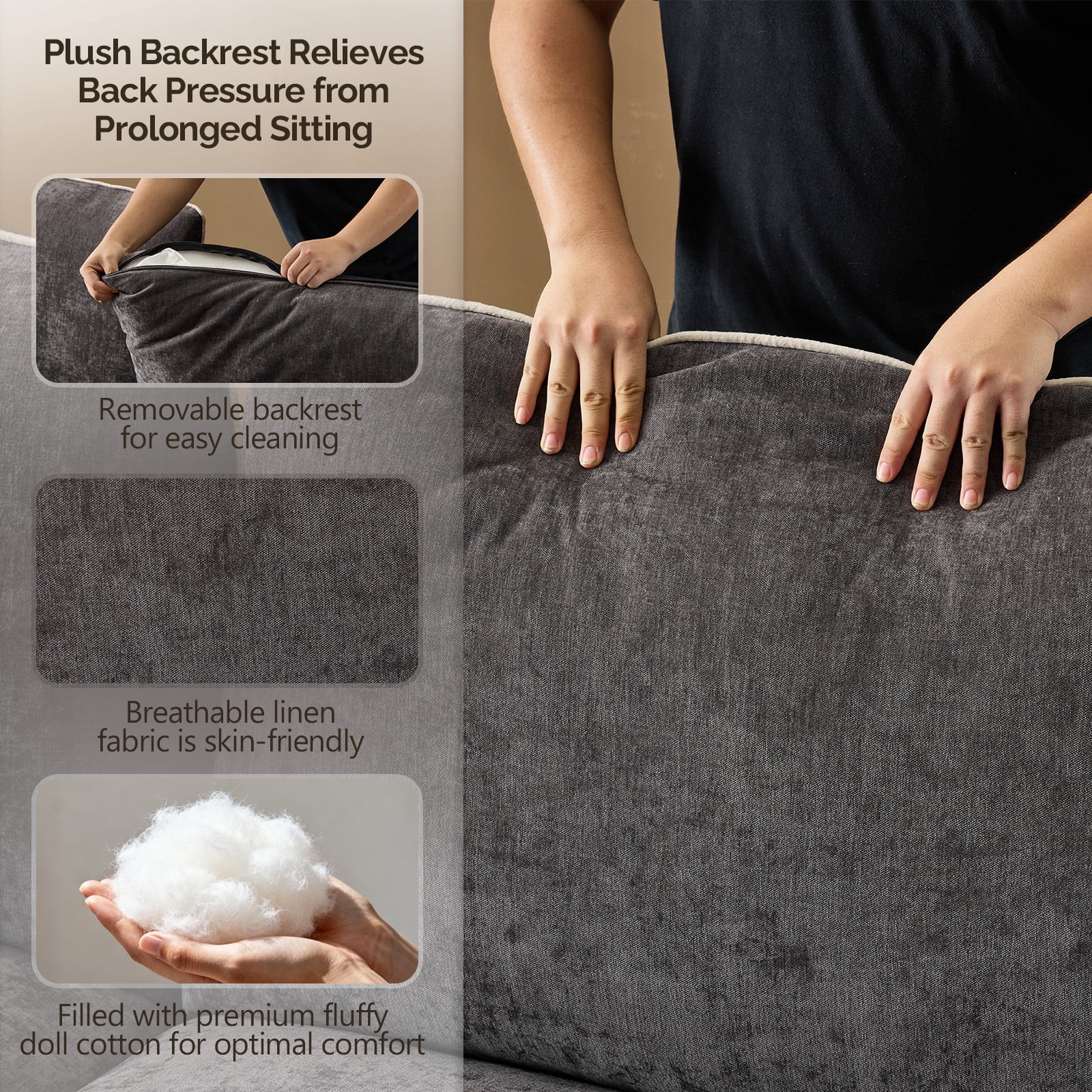 Ktaxon 84" Sofa, Linen Fabric Deep Seat Couch with Lumbar Pillows, Oversized Loveseat for Small Spaces, Living Room Black