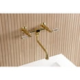 thumbnail image 2 of Kingston Brass KS1217WLL Wilshire Double-Handle Wall Mount Bathroom Faucet, Brushed Brass, 2 of 7