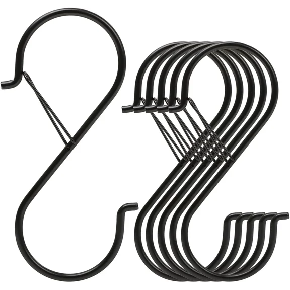 6 Pack Large S Hooks for Hanging, 5 inch Heavy Duty Metal S Hooks with Safety Buckle S Shaped Hooks Pot Rack Closet Hooks for Hanging Plants, Clothes, Kitchen Utensil, Pots, Pans, Bags