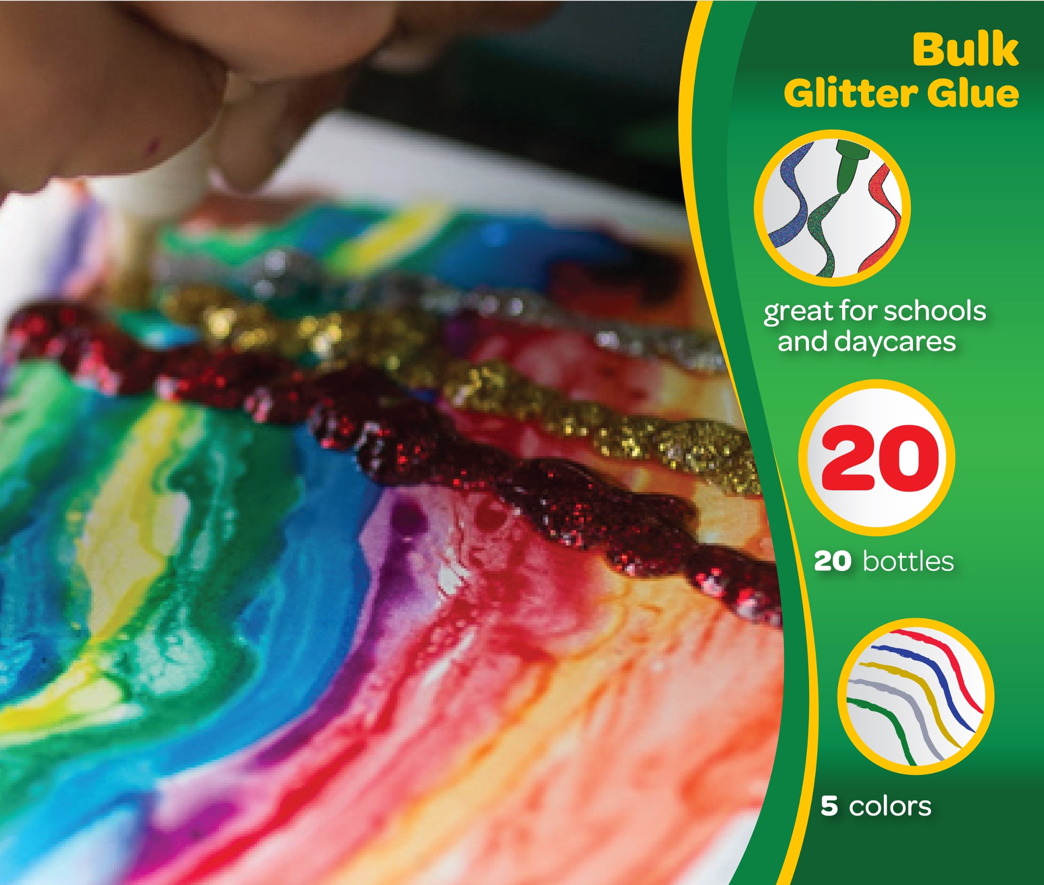 Crayola 5-color Washable Glitter Glue Classpack: 20 pieces