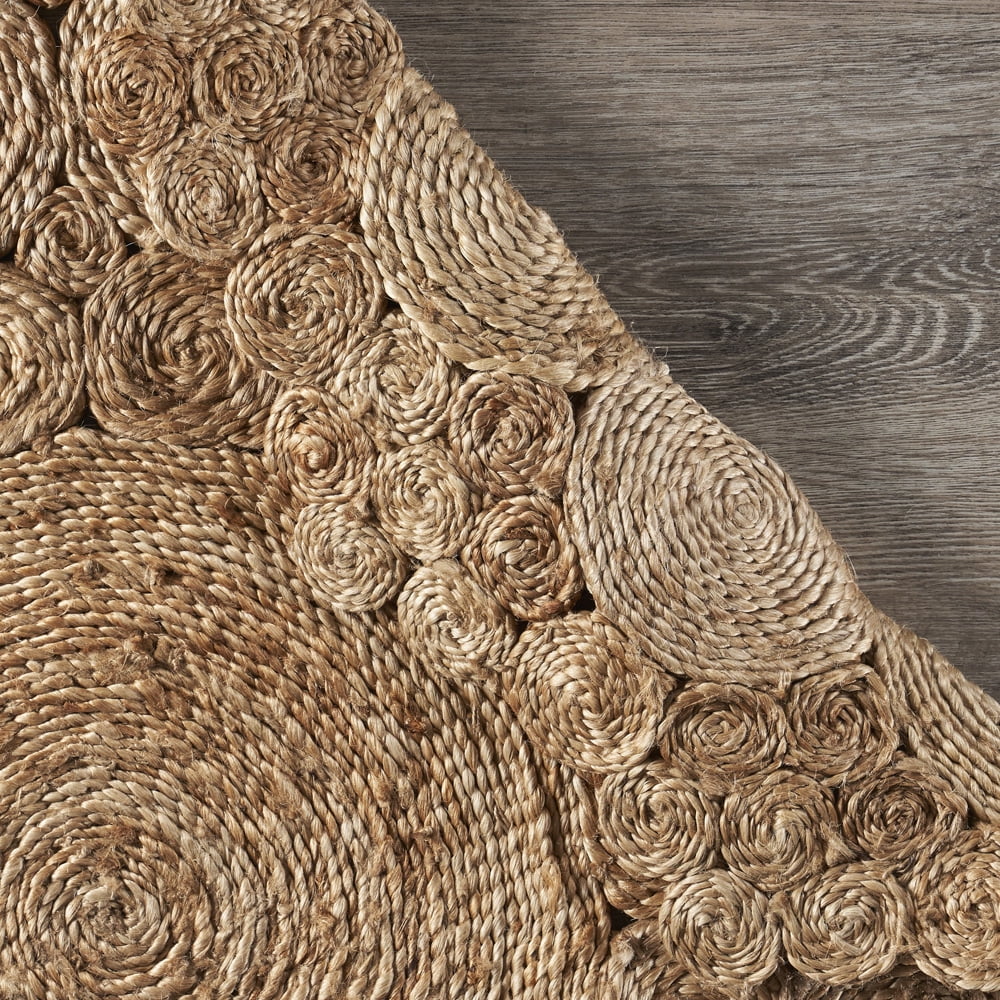 Woven Paths 4' Round Brown and Tan Braided Circles Jute Area Rug