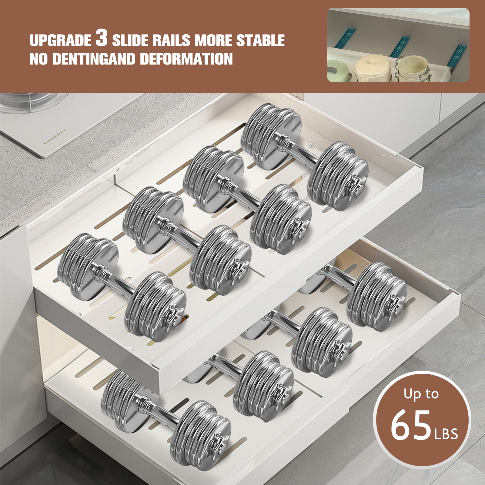Expandable Pull-Out Cabinet Organizer with Adhesive Nano Film Fixed Slide out Drawers Under Sink Pull-Out Home Organizers Adjustable Length 12.5"-20.5" for Kitchen Cabinets(White)