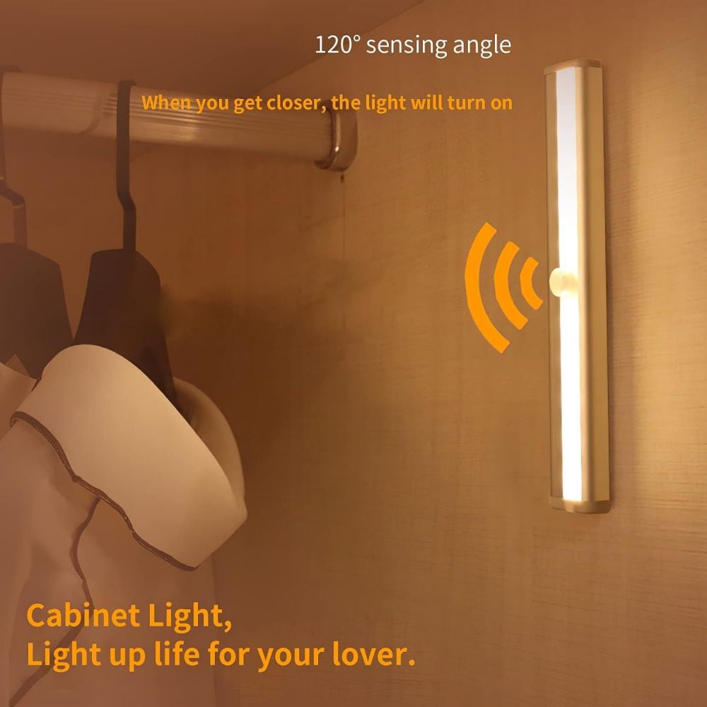 VIVIHEYDAY Night Light Bar for Wardrobe Stairs Kitchen, Motion Sensor Closet Lights Wireless 10 LED Under Cabinet Lights, 1 Pack