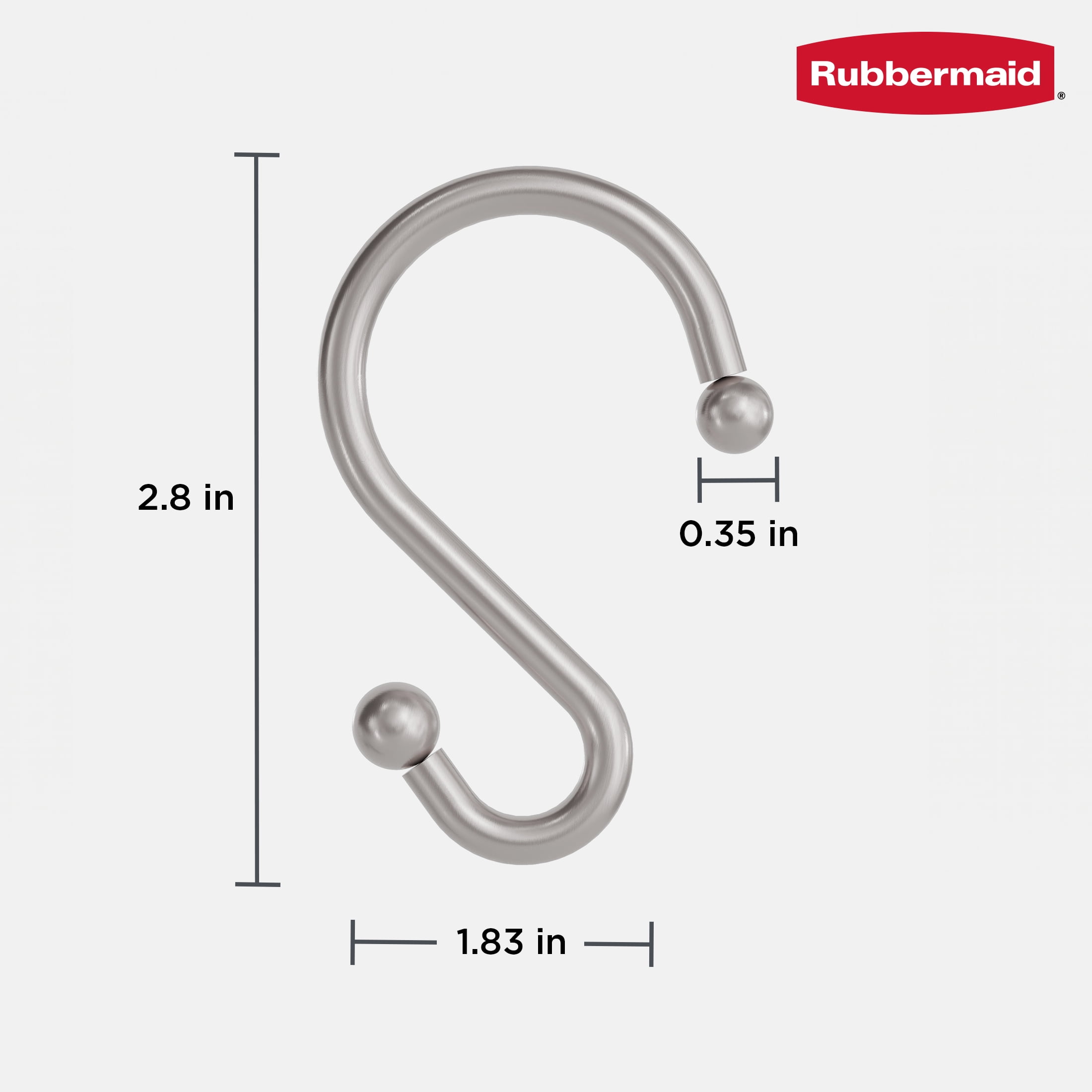 Rubbermaid Rustproof Stainless Steel S-Shaped Shower Hooks, Brushed Nickel, Set of 12
