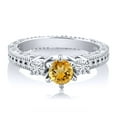 thumbnail image 2 of Gem Stone King 925 Sterling Silver 3-Stone Ring Set with Round Yellow Citrine and Moissanite (0.93 Cttw, Size 5), 2 of 2