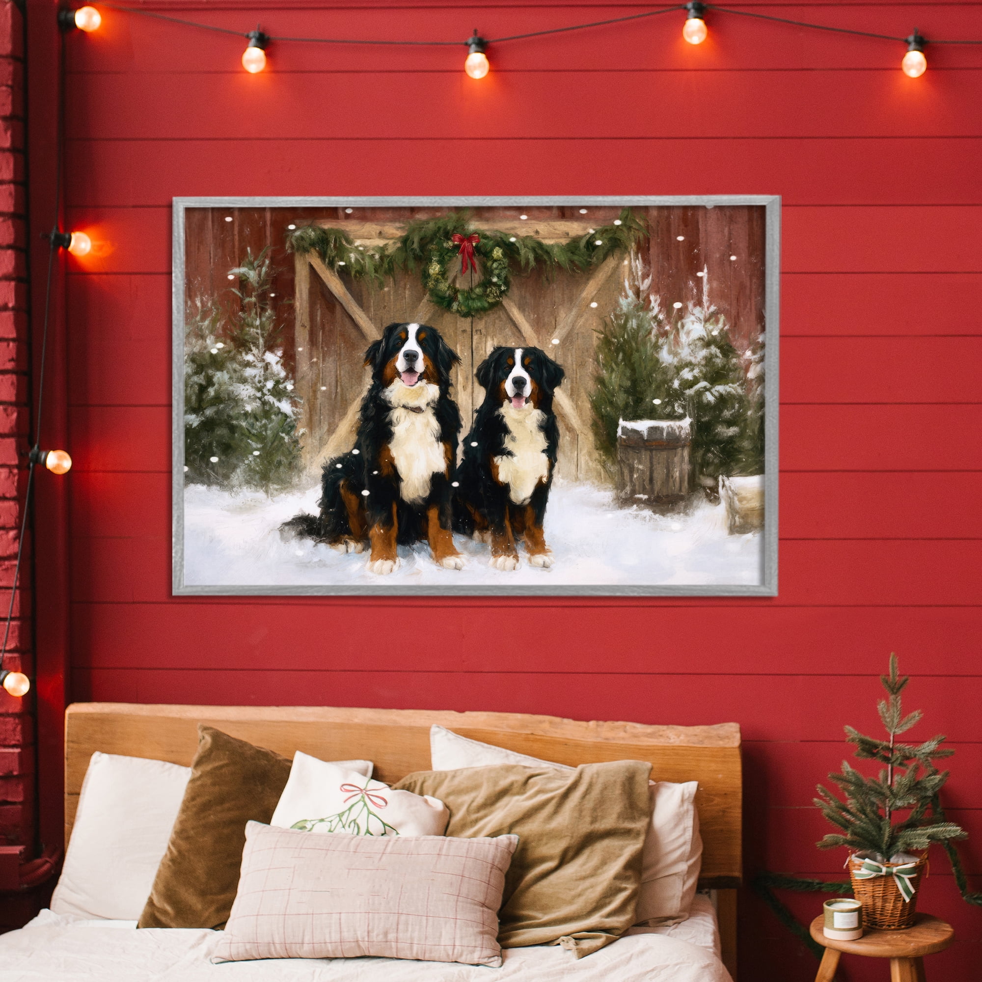 Stupell Industries Barnyard Bernese Mountain Dogs Gray Framed Giclee Art, design by Tina LeCour