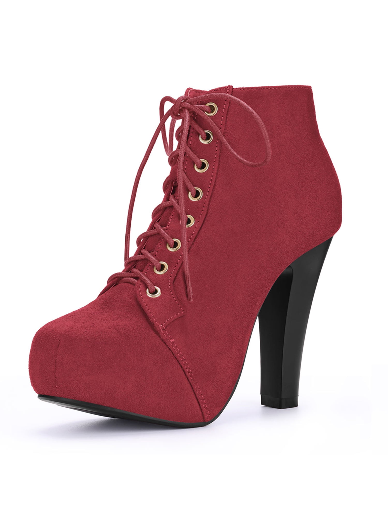 Women Round Toe High Heel Platform Lace Up Booties Red US 9 | Walmart ...