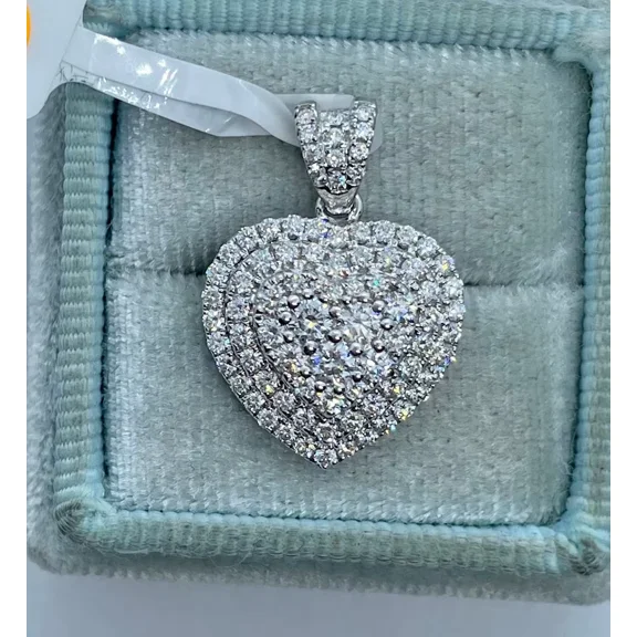 14K White Gold Plated 3TCW Lab Created Diamond Heart Cluster Pendant Chain