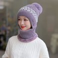 thumbnail image 2 of Gorro de punto con forro polar para mujer, gorro de invierno a prueba de viento, bufanda cálida, gorro de una pieza con orejeras, gorro de punto JFHHH pequeña, 2 of 5