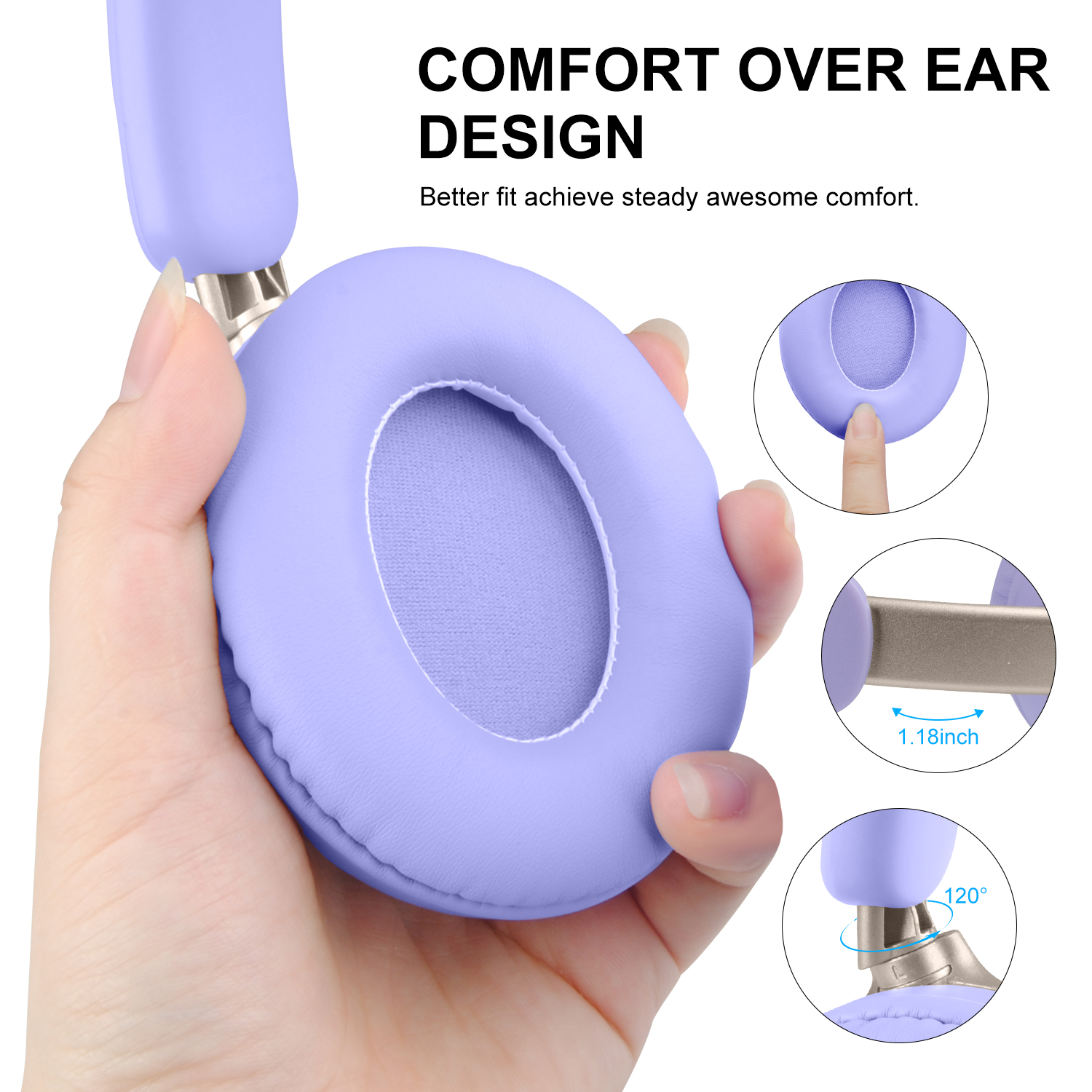 Ailkin Bluetooth Over-Ear Headphones with Noise Cancelling, Purple photo 4