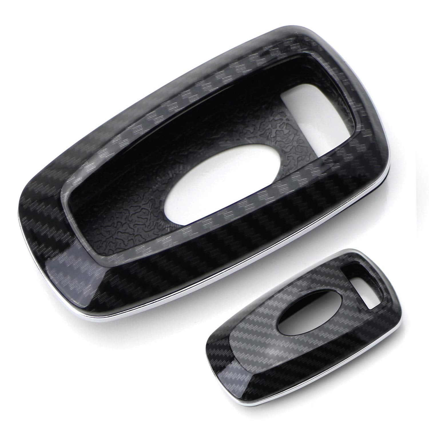 iJDMTOY Exact Fit Black Glossy Carbon Fiber Finish Key Fob Shell Compatible With Ford 2018-up Mustang F150 F250 Explorer Expedition Keyless Smart Key