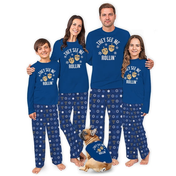 Dreidel Family Matching Hanukkah Pajamas, Hanukkah Pajjamas Adult And Dog, Size NB - Men 6XL