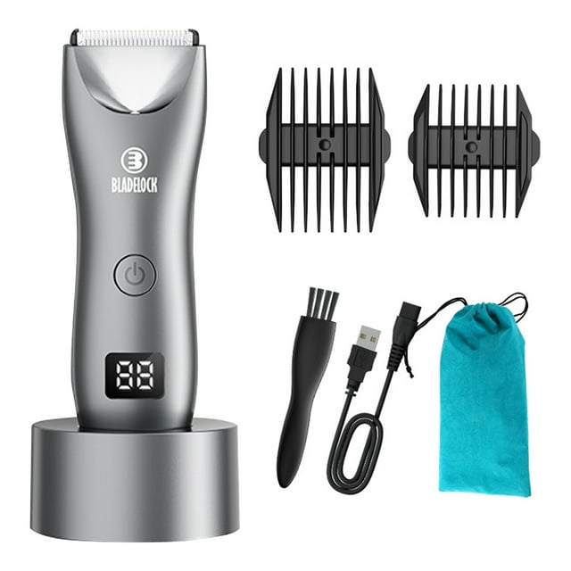 Men's Body Hair Trimmer with LED Light Grooming Kit for Men Multi-Purpose Hair Clipper Beard Shaver IPX7 Waterproof Rechargeable LCD Display with Charging Dock Travel Bag