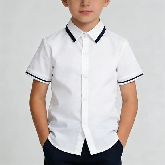 CLOISE Short Sleeve Shirt for Kids Girls Boys 100 Day of School Tops Collared Holiday Pullover Solid Color Summer Blouses White