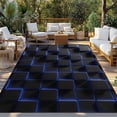thumbnail image 2 of Blue Black Cubes Outdoor Rug for Patio/Deck/Porch, Non-Slip Large Area Rug 4 x 6 Ft, Modern Geometric Abstract Art Indoor Outdoor Rugs Washable Area Rugs, Reversible Camping Rug Carpet Runner, 2 of 8