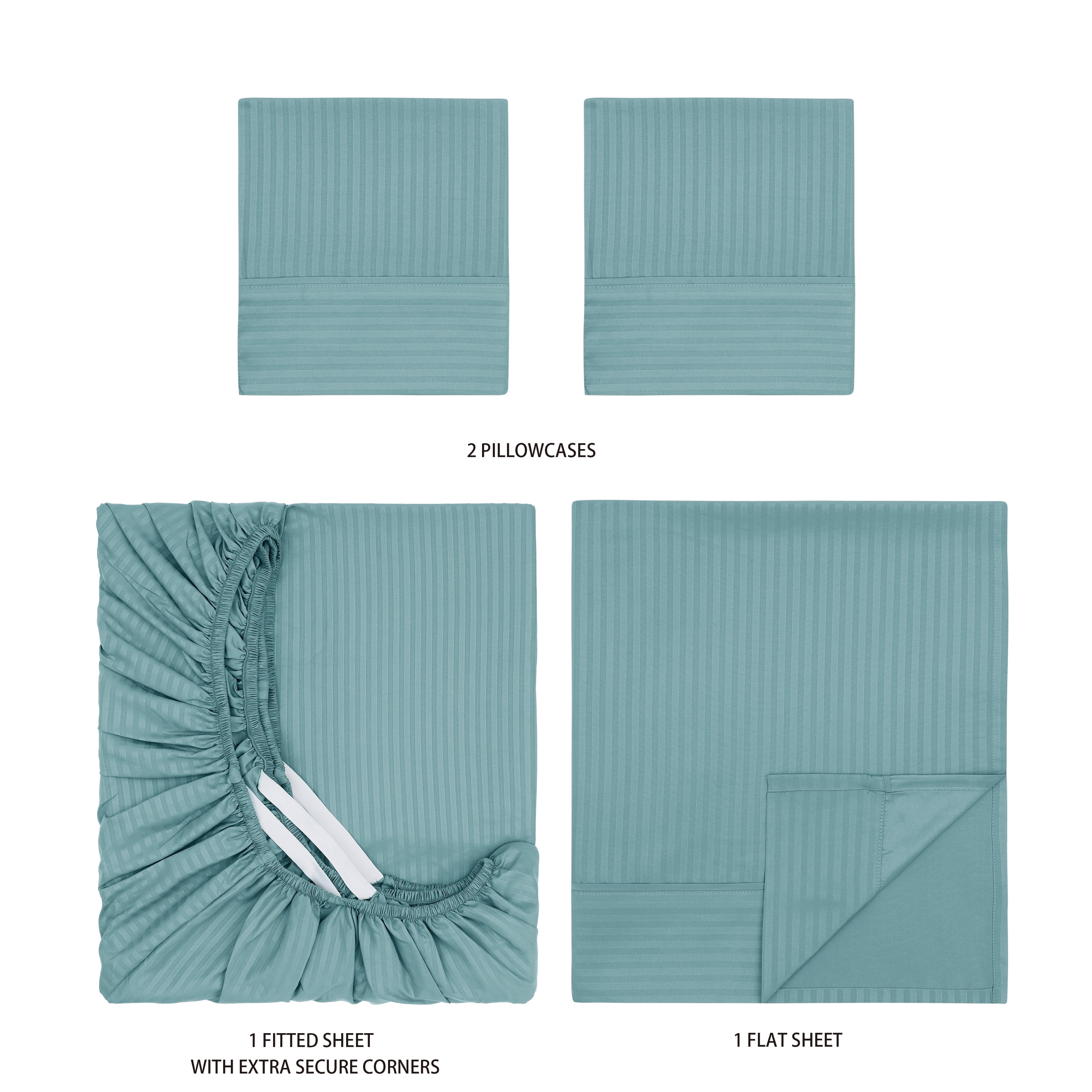 Mainstays Super Soft Brushed Microfiber Bed Sheet Set, Blue Cameo Embossed Stripe, Queen, 4 Piece