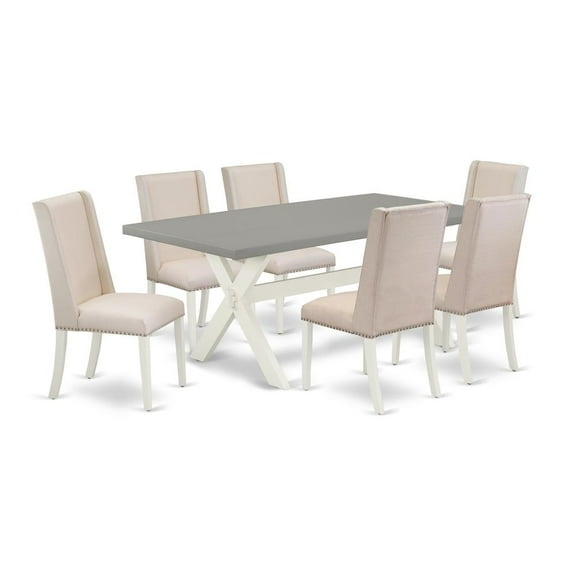 East West Furniture X097FL201-7 7-Piece Fashionable Modern Dining Table Set a Great Cement Color rectangular Table Top and 6 Excellent Linen Fabric Dining Chairs with Nail Heads and Stylish Chair...