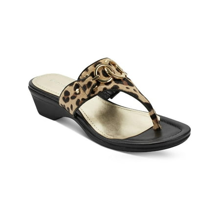 Marc Fisher Womens Arianna Leather Thong Wedge Sandals Black 6.5 Medium (B M)