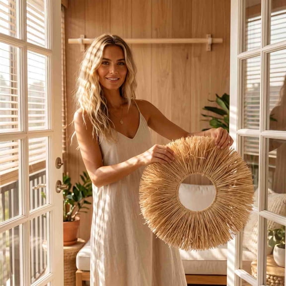 6" Wide Raffia Fringe Trim,39.37" Natural Straw Tassel Ribbon,Handmade Decorative Fringe for Lamp Shade Basket DIY Craft Boho Home Decor