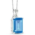 thumbnail image 2 of Gem Stone King 10K White Gold Swiss Blue Topaz Pendant Necklace for Women (7.00 Cttw, Gemstone November Birthstone, Emerald Cut Cut 14x10MM, with 18 inch Chain), 2 of 5
