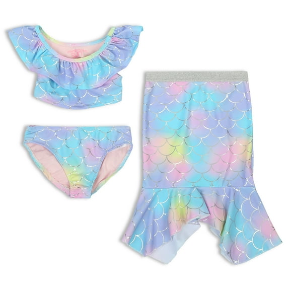 Young Hearts Toddler Girls 3Pc Bikini Set W/Mermaid Tail, Size 2T-4T