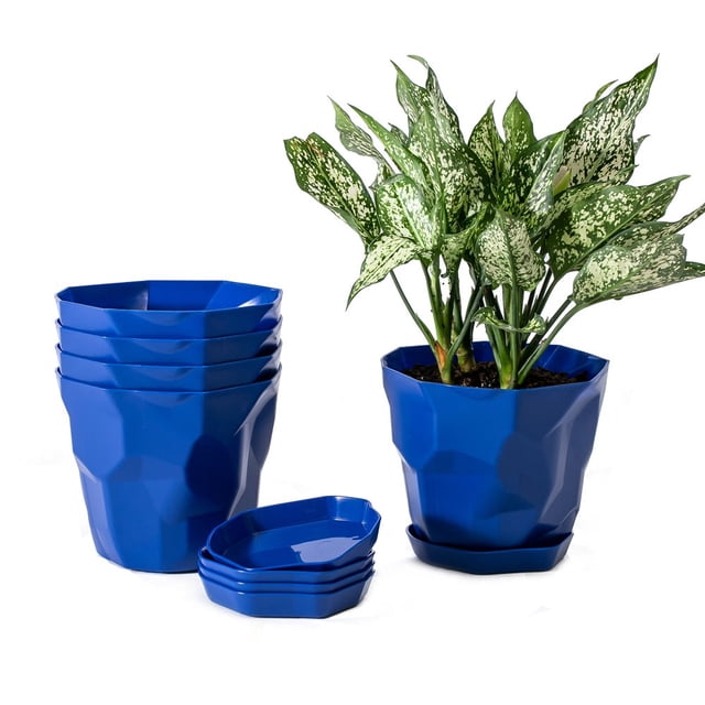 Small Plant Pots 5pcs Plastic Planters With Trays 16.5*20cm Flower Container For Seedling Transplanting Cutting