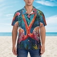 thumbnail image 2 of Vsdgher Romantic Flamingo Pair Print Men's Hawaiian Shirts Button Down Tropical Holiday Beach Shirts Vacation Clothes,Medium, 2 of 7