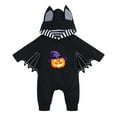 thumbnail image 2 of EnJoCho Pumpkin & Skeleton Print Halloween Romper for Babies, Zipper Front Romper with Cute Bat Wing Hood, 2 of 9