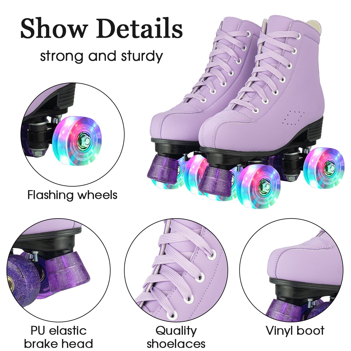 EONROACOO Purple Roller Skates for Women Girls, Adult Light up Wheels Skates(Women 8.5/Men 7)