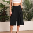 thumbnail image 5 of LEKODE Capri Pants for Women Wide Leg Pants Elastic Waist Gaucho Culottes Summer Flowy Palazzo Pant with Pockets Black L, 5 of 7
