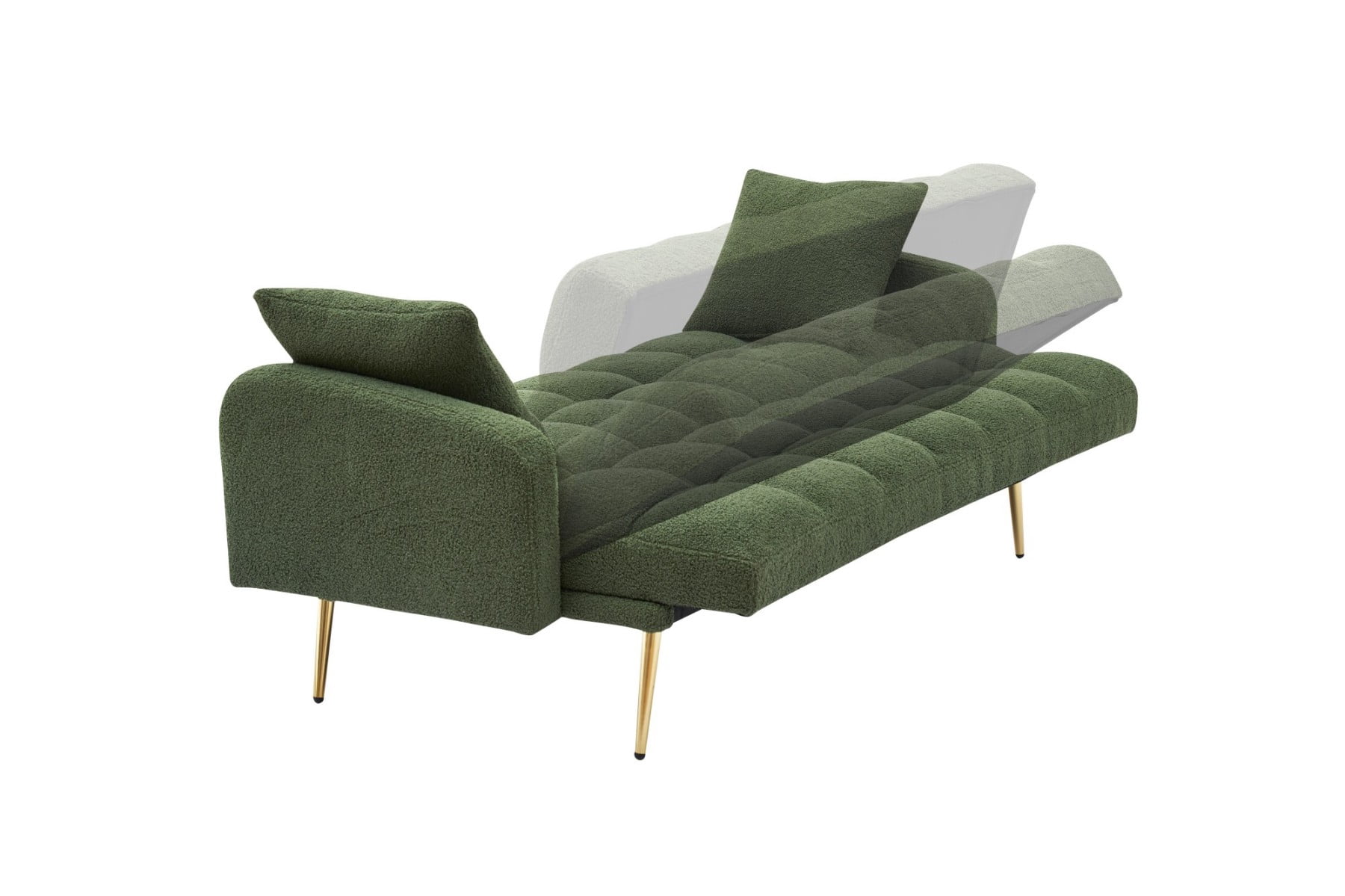 69" Sofa Bed, Adjustable Teddy Fabric Sleeper Sofa Couch with Removable Armrests for Living Room Bedroom, Green