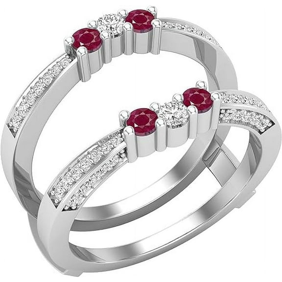Divine Creation 2.28 Ct Round Cut Red Ruby & Diamond Wrap Guard Enhancer Engagement Wedding Ring 925 Sterling Silver 14K White Gold Finish For Women's -9.5