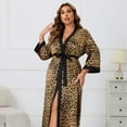 thumbnail image 2 of WTOBBY Plus Size Women's Nightwear Sexy Robe Long Sleeve Lightweight Kimono Belted Loungewear Cozy Home Cover Up Comfortable Sleepwear,Leopard Print 2XL, 2 of 5