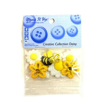 Dress It Up Buttons, Creative Collection Daisy Flower Craft & Sewing Fasteners, White and Yellow