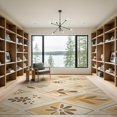 thumbnail image 2 of ODIKA 9'x12' Beige Gold Diamond Botanical Leaf Floral Washable Area Rug Traditional Geometric Squares with Nature Motifs for Master Suite, California King, Under Bed, Non-Shedding, Easy Care, 2 of 7
