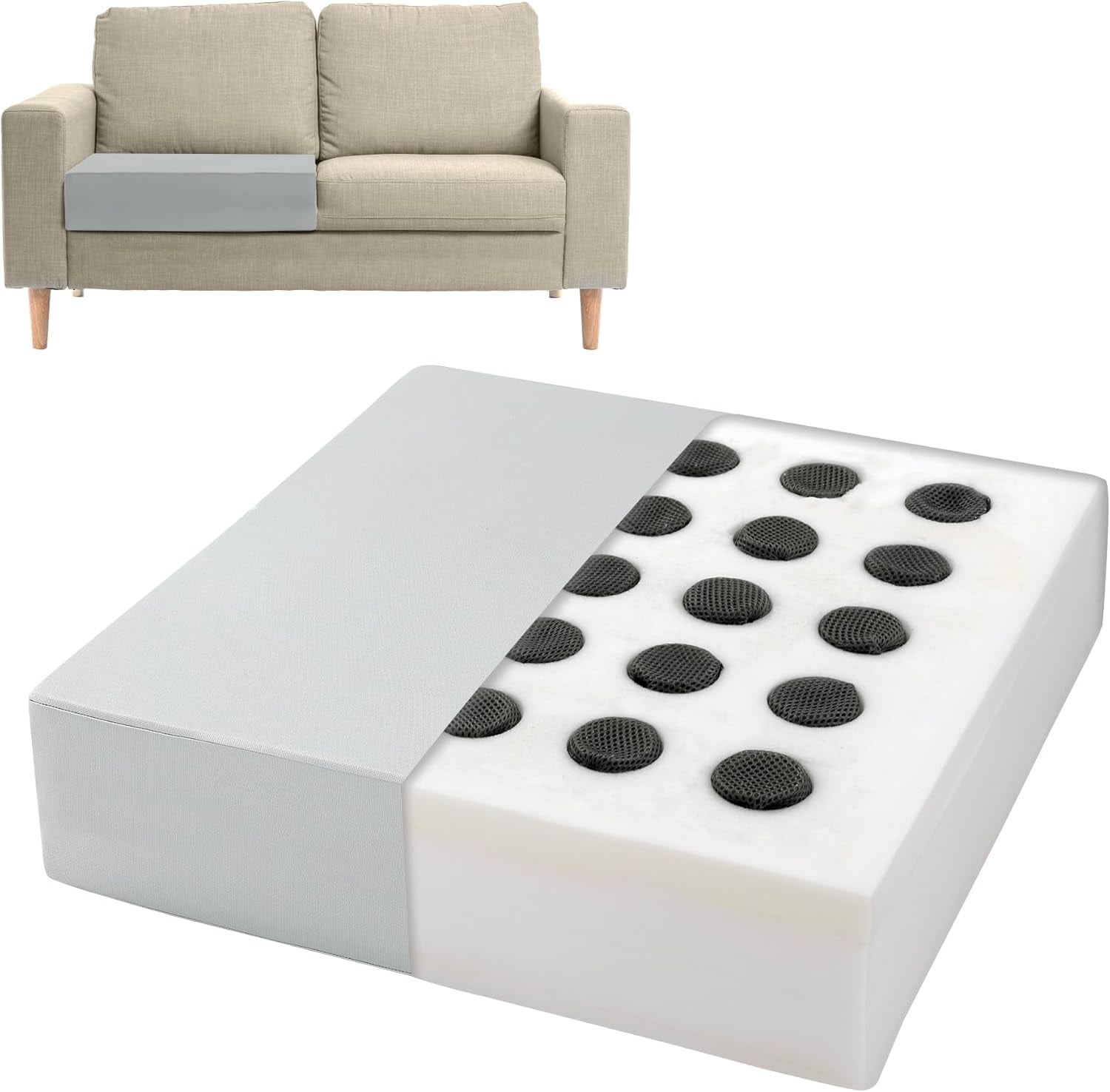 Couch Cushion Replacement with Inner Spring, High Density Couch Cushions Inserts with Dacron Fiber Layer, Upholstery Cushion Padding with Removable Cover for Living Room Sofa Sag Support