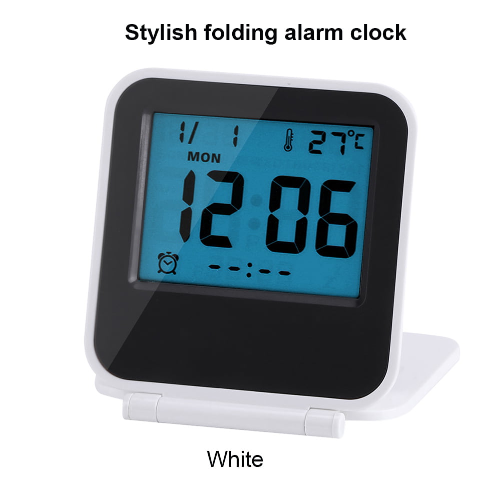 Egundo Small Digital Travel Alarm Clocks,Battery Operated Travel Clock with Alarms Lights,Portable Folding Mini Pocket Temperature Clock for Outdoor Kids Beside Bed Desk Table Cars Cruise Camper