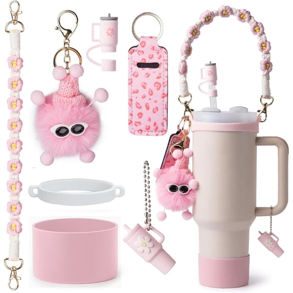 SONGAUN 7 PCS Stanley Cup Accessories Set for Stanley Cup, Including Water Bottle Handle Strap, Silicone Straw Cover, Water Bottle Holder, Keychain Accessories for Stanley Cup 30oz 40oz Tumbler