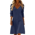 thumbnail image 2 of ClodeEU Women's V Neck Long Sleeve Maxi Dress ,Solid Color Casual Fit and A-Line Dress with Pockets Navy,Womens Plus XXL, 2 of 6