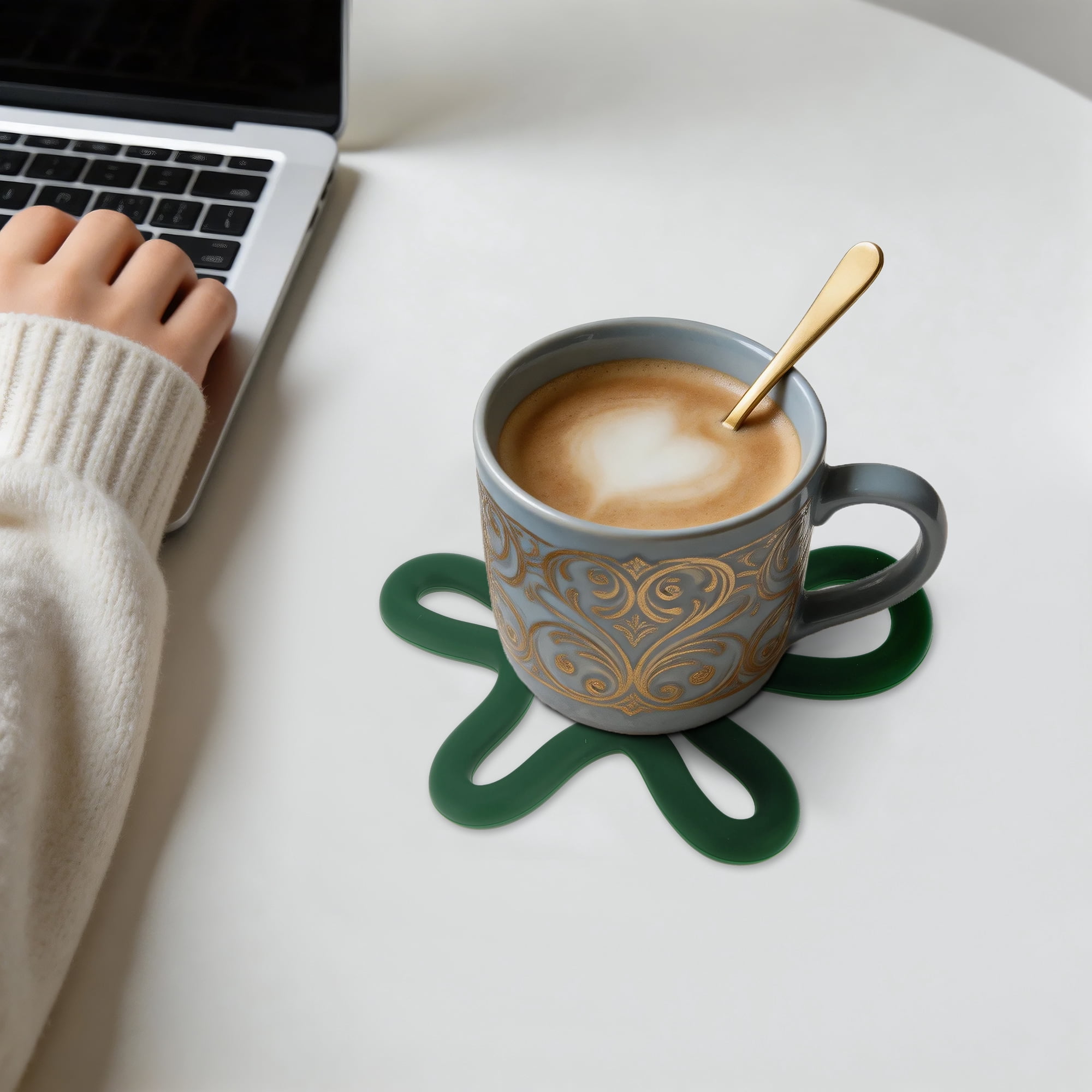 Unique Bargains Geometric Irregular Silicone Coaster for Drinks and Kitchen Dark Green